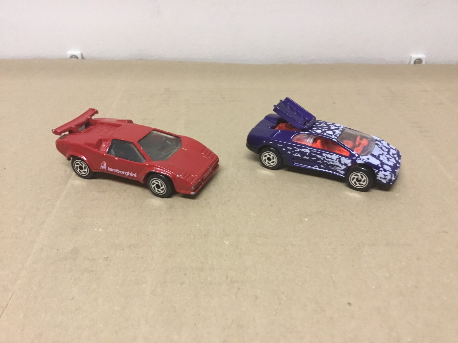 Lot of 2 - Vintage Matchbox Cars - Lamborghini Diablo Purple & Red (chipped)