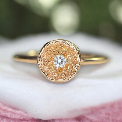 Vintage 14k Roségold Designer natürlicher runder Diamant kleiner Blumenring