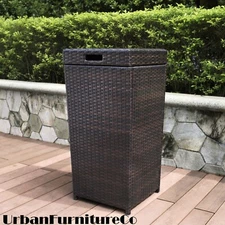 Outdoor Trash All-Weather Resin Wicker Patio Garden Garbage Waste Bin Can House