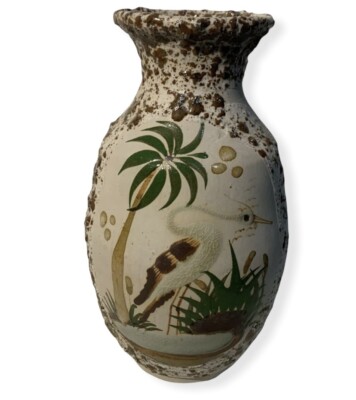 Studio Art Pottery Vase Marked Nora M. Bird Palm Tree Tropical 8.5'' Tall Brown