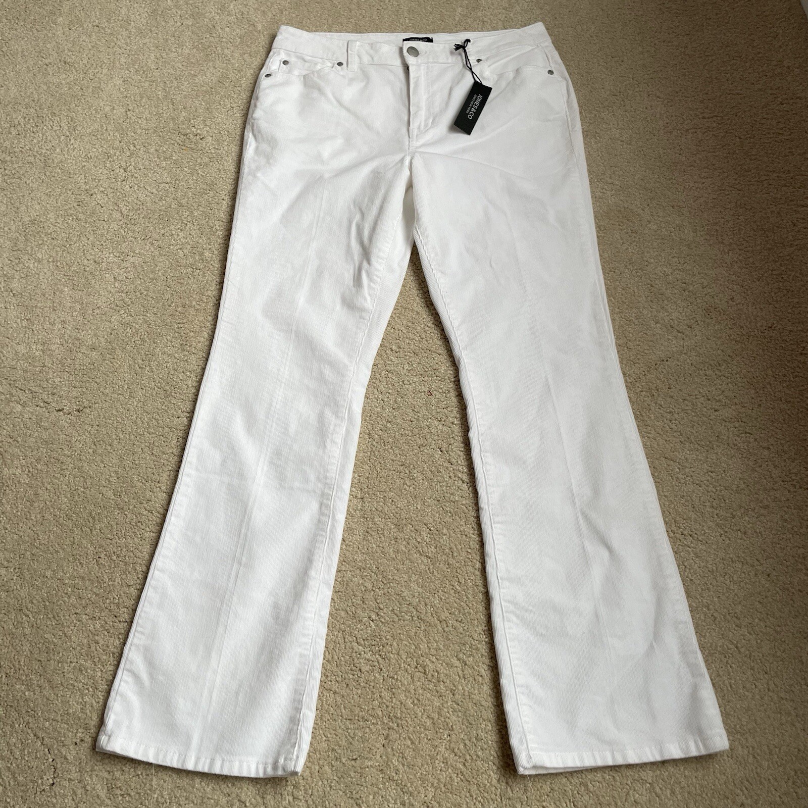 Jones & Co New York Pants 12 White Corduroy Straight Leg High Rise Stretch 33x31