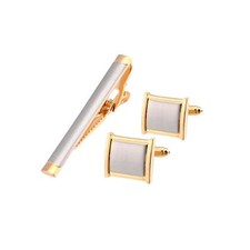 Tie Clip and Cufflink Set in Silver and Gold Stunning Design UK Stock