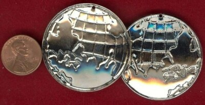 6 PIECES VINTAGE GLOBE EARTH WORLD ROUND 40mm SILVER PLATE PENDANT FINDINGS T286