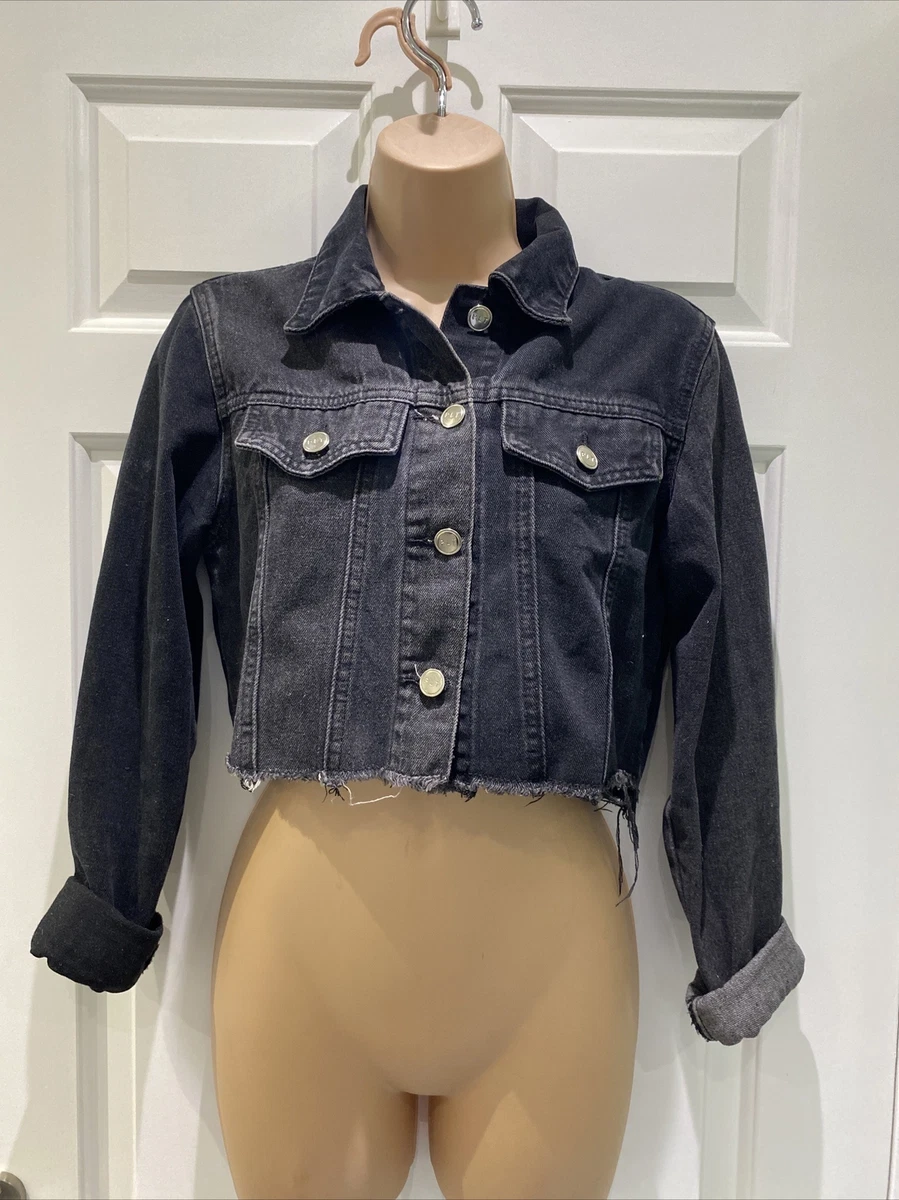 Black cropped clearance denim jacket distressed