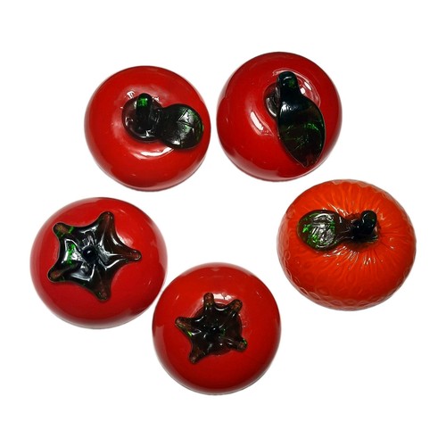 Lot Of 5 Vintage MCM Murano Style Hand-blown Glass Fruit Tomato Apple Orange 4"