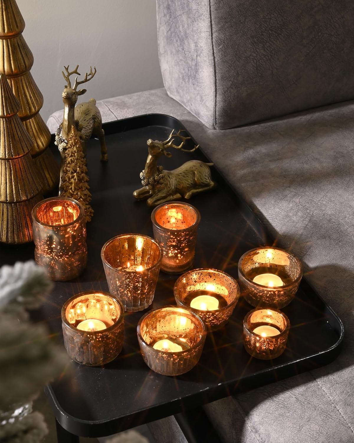 Gold mercury glass candle holders, assorted mercury glass torch candle holders