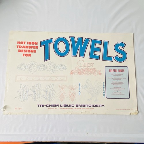 Tri-Chem Liquid Embroidery Iron on TOWELS Transfer Book Patterns 14 Uncut Pages