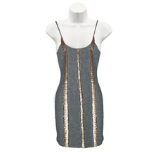 Stevie May Gray Gold Sleeveless Sequin Linen Party Mini Dress Sz S