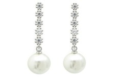 Simple Silver Platinum Plated  White Round Pearl Drop Stud Earrings Present