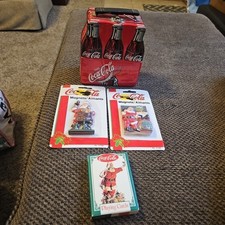 4 Vtg Coke CocaCola 90s Collector&rsquo;s Lot  SantaMagnets Metal Tin Playing Cards