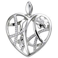 AnhäNger Herz Mit Blumen 925 Sterling Silber 47 Zirkonia SilberanhäNger