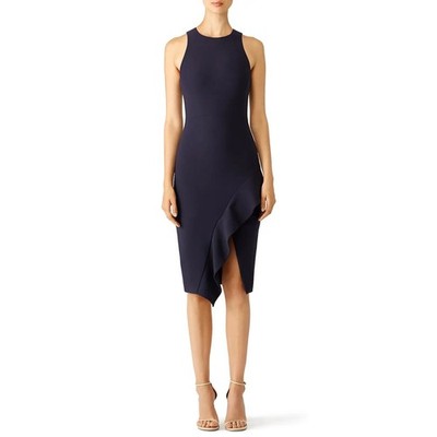 Cinq a Sept Piper Ruffle Hem Sheath Dress Navy sz 4 NWT