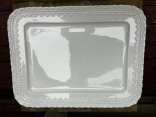Over & Back Bizzirri Italy XL Ceramic Oblong White Tray 16x20 Platter Farmhouse