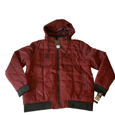 Xr Xray Coat Mens Size L Burgundy Removable Hood Stretch Puffer Zip Drawstring 