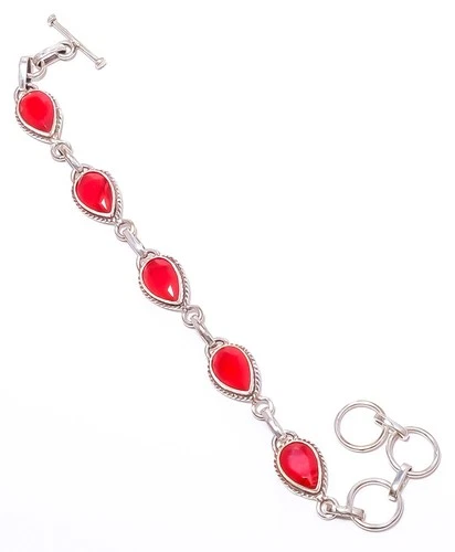 Carnelian Gemstone 925 Sterling Silver Tennis Handmade Bracelet 7.99" A310