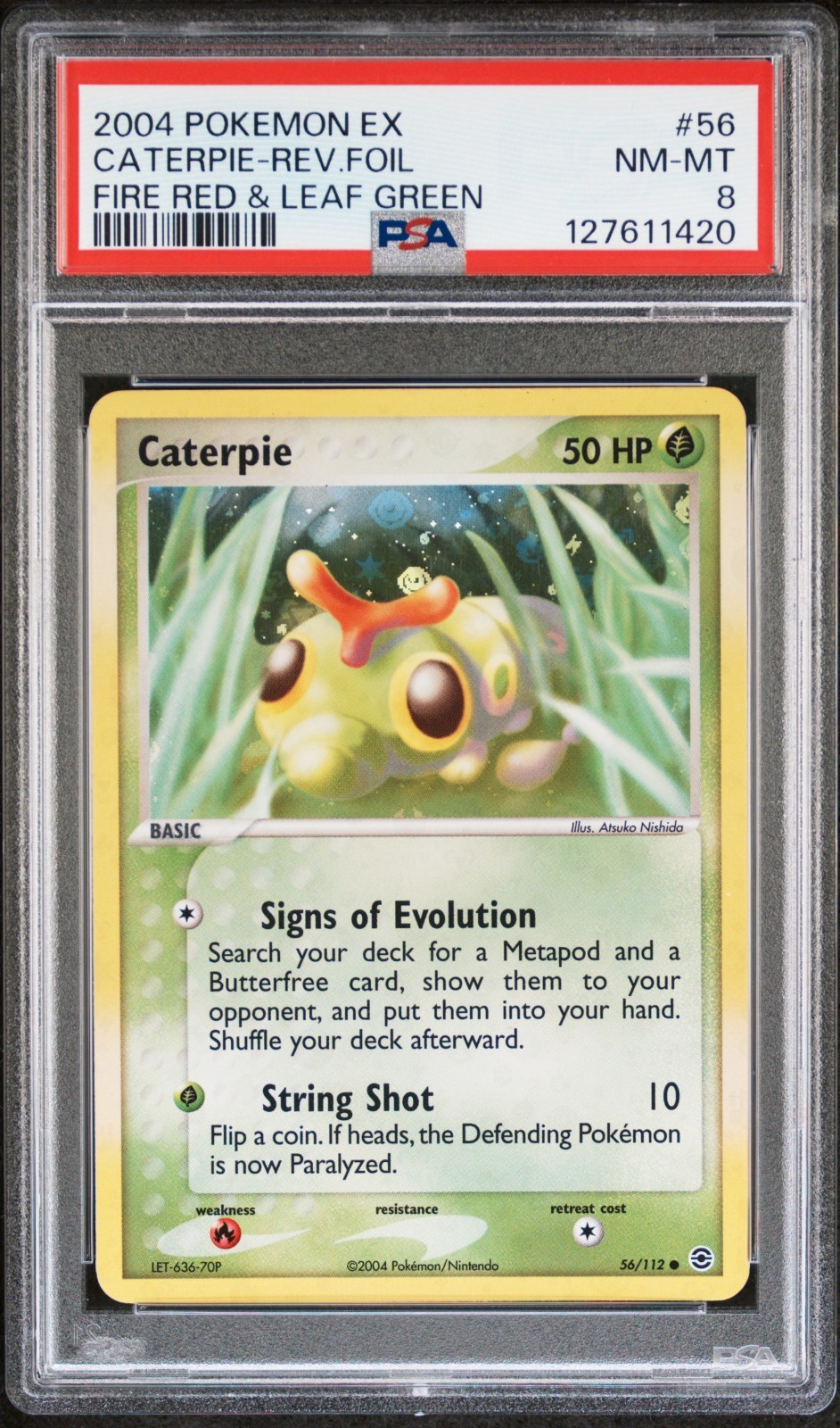 Pokemon Card Caterpie 56/112 Reverse Holo Foil Fire Red & Leaf Green PSA 8 NM-MT