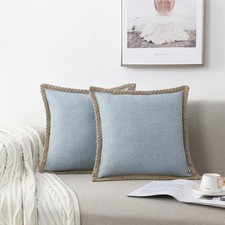 NordECO HOME Set of 2 Farmhouse Throw Pillow Covers - Burlap Linen Trimmed