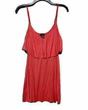 Womens M Dress Ruffle Flounce Mini Coral Pink Swing Flowy Boho Festival Party