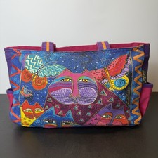 Laurel Burch Cats Butterfly Canvas Tote Bag Weekender Large Charm Artsy 15x5x9