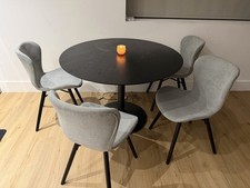Black Wood Dining Table Plus X4 Grey Chairs