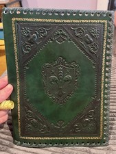 Bonded Leather Journal Handmade Etched Green Shield Design