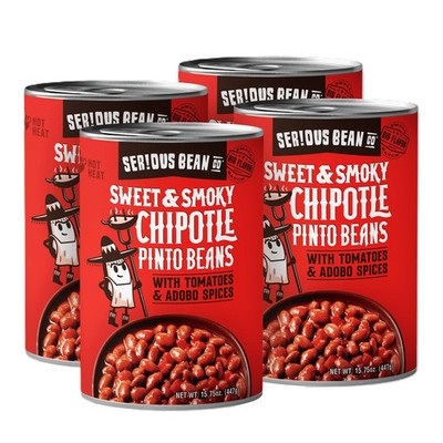 SERIOUS Bean Co Sweet & Smoky Chipotle Pinto Beans, 4-pack of 15.75 Oz Cans