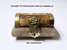 ANTICO COFANETTO PORTAGIOIE IN OSSO DI CAMMELLO CERNIERA  INSERTI OTTONE VINTAGE