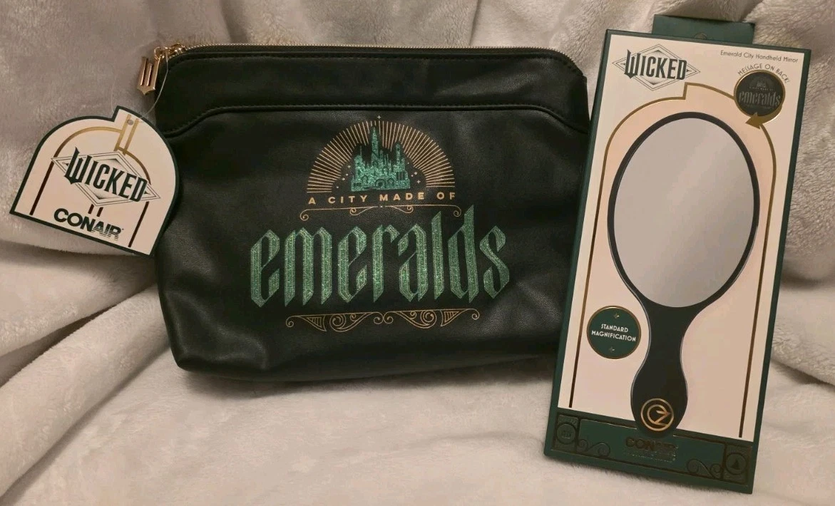 WICKED by Conair 2 Pc Emerald City Clutch Organizer & Handheld Mirror NEW SEALED