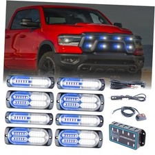 8pcs Sync Feature Emergency Strobe Grille Lights Led Ultra Slim 05 Bluewhite