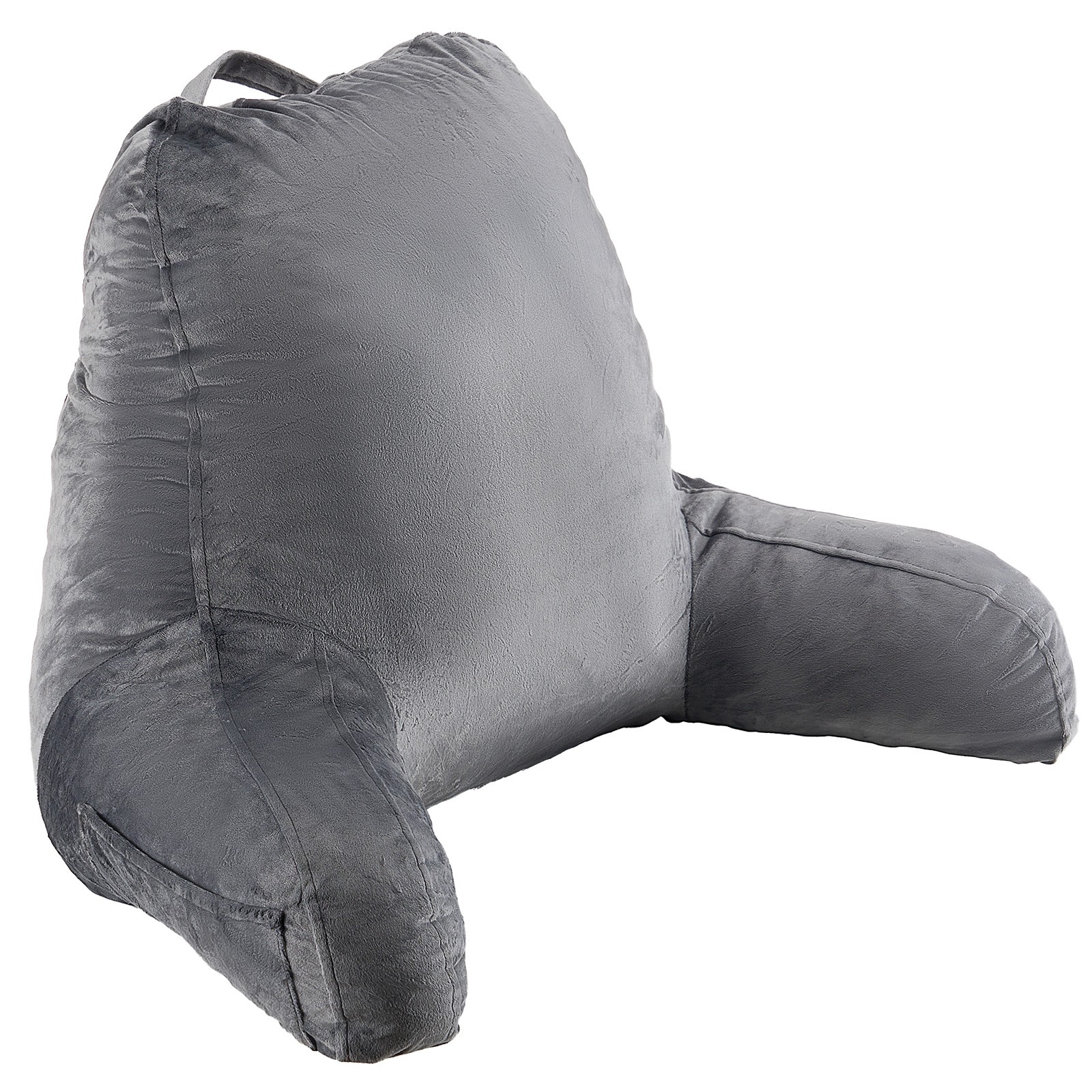Mal de dos au lit Coussin de lecture ergonomique gris avec poches