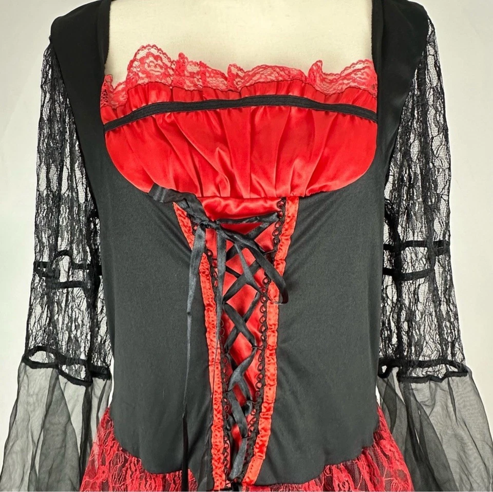 WONDERLAND COSTUME 儿童吸血鬼连衣裙黑色和红色紧身胸衣上衣 XL 码 — 第 2/4 张图片