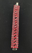 Vintage Red Glass Marquise Rhinestone Wide Tennis Bracelet Silver-Tone