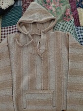 Mexican Baja Hoodie Hippie Festival Large Beige And White