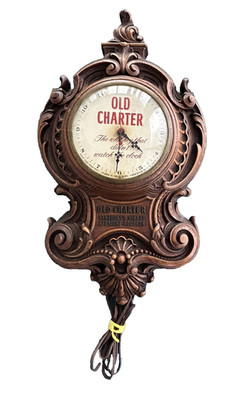 Vintage 1950s Old Charter Straight Bourbon Whiskey Advertising Clock WORKS