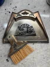 Vtg Antique Art Deco Brass Silent Butler Crumb Pan & Brush