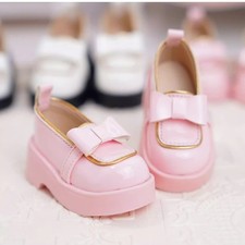 1/6 1/4 Thich Sole Shoes Gold Border with Bow Deco Flat Shoes Fit BJD Doll