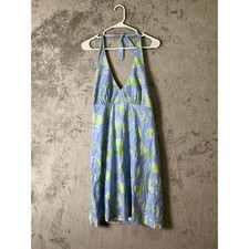 Vintage Lilly Pulitzer Halter Sundress Blue Green Tropical Fruit Print Cotton 8