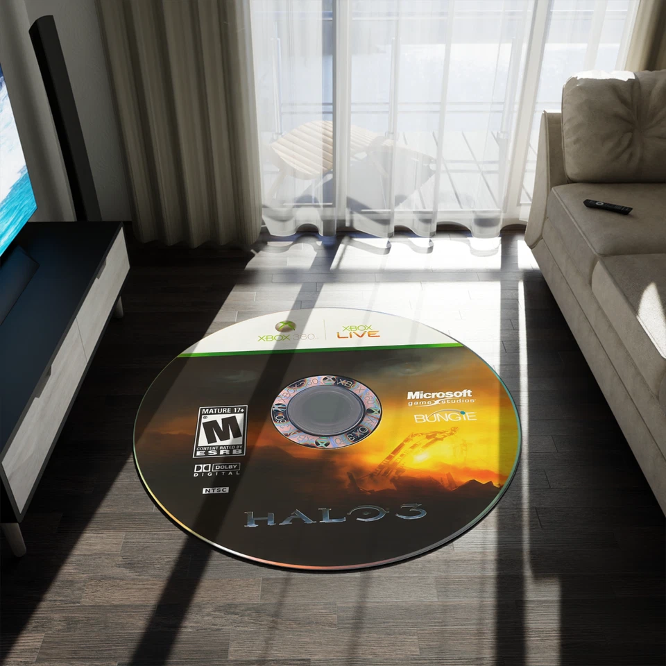 Halo 3 Round Rug Master Chief Retro Gaming Carpet Gamer Decor xbox gift for him - Image 2 of 4