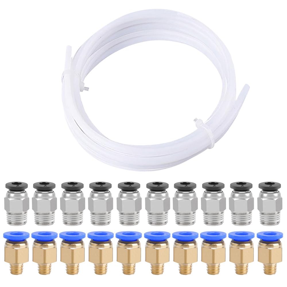 QitinDasen 5 Meters 3D Printer PTFE Teflon Tube, with 10 Pieces PC4-M6 Pneuma...