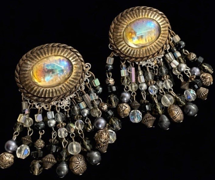 1990s Boutique Statement Dangle Earrings Iridesce… - image 1