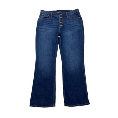 J Crew Factory Mid Rise Flare Crop Jeans Button Fly Size 34 Tall