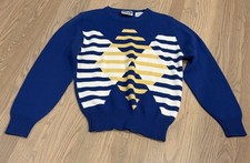 Vintage 1980s Izod Lacoste Preppy Crewneck Women  s Sweater Blue Yellow Size M