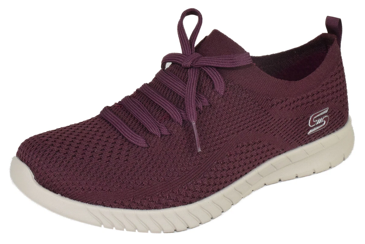 Skechers Shoe Memory Foam Women Wide Lace Up Flex Salutations Sneaker Burgundy