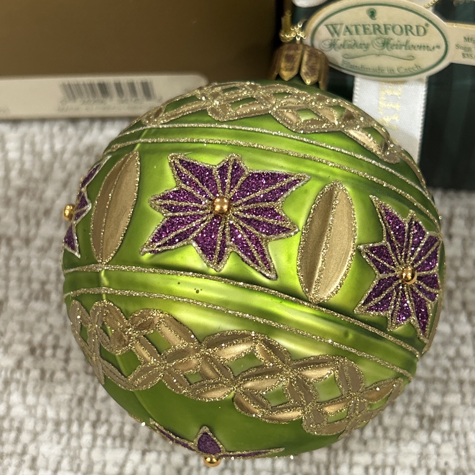 Waterford Holiday Heirlooms Imperial Poinsettia Green ball Ornament Used eBay