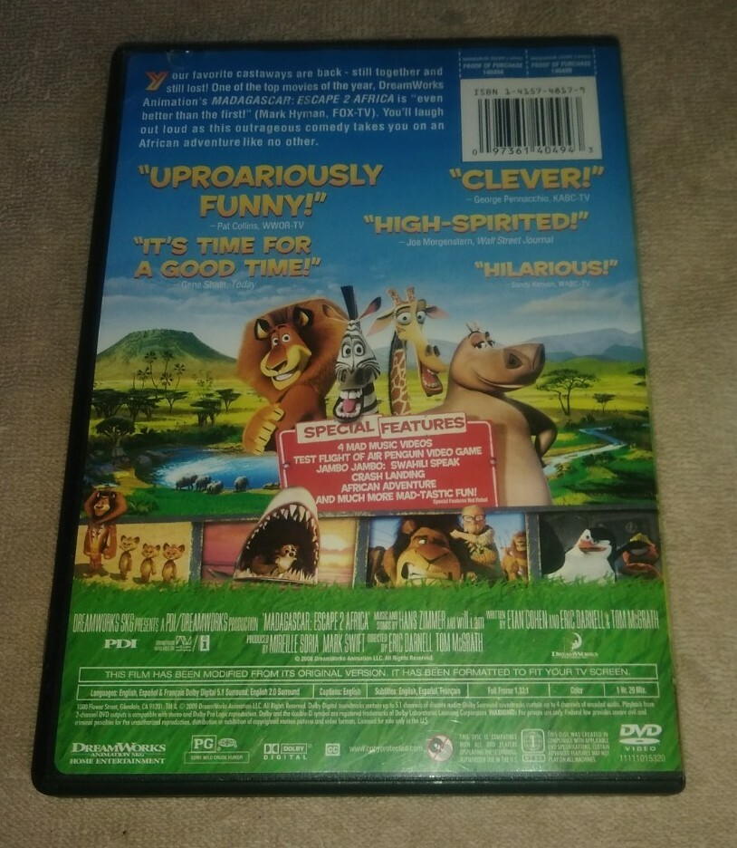 Madagascar: Escape 2 Africa DVD Full Screen Dreamworks 97361404943