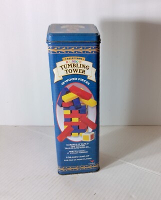 Game Rainbow Tumbling Tower Red Yellow Blue Stacking Wood Blocks Cardinal Tin 99