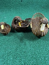 Vtg. Duck wicker baskets set of 3 Goose With Wooden Beaks