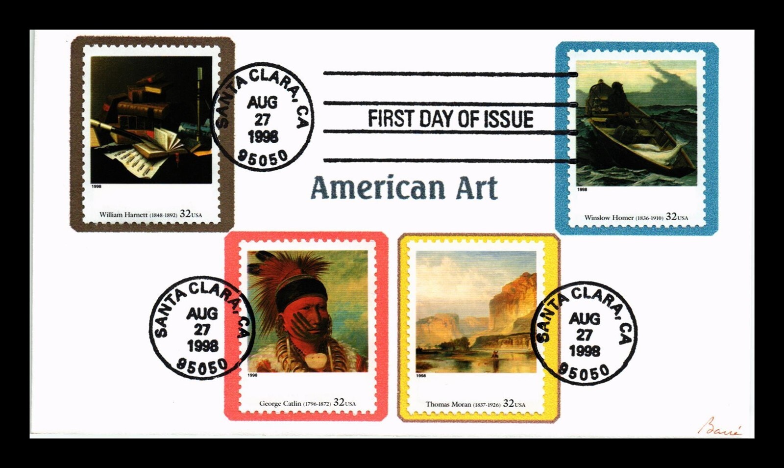 DR JIM STAMPS US COVER FOUR CENTURIES AMERICAN ART FDC MULTI FRANKED BARRE