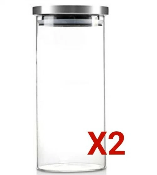 Glass Kitchen Large Storage Jars Set of 2 with Stainless Steel Airtight Lid