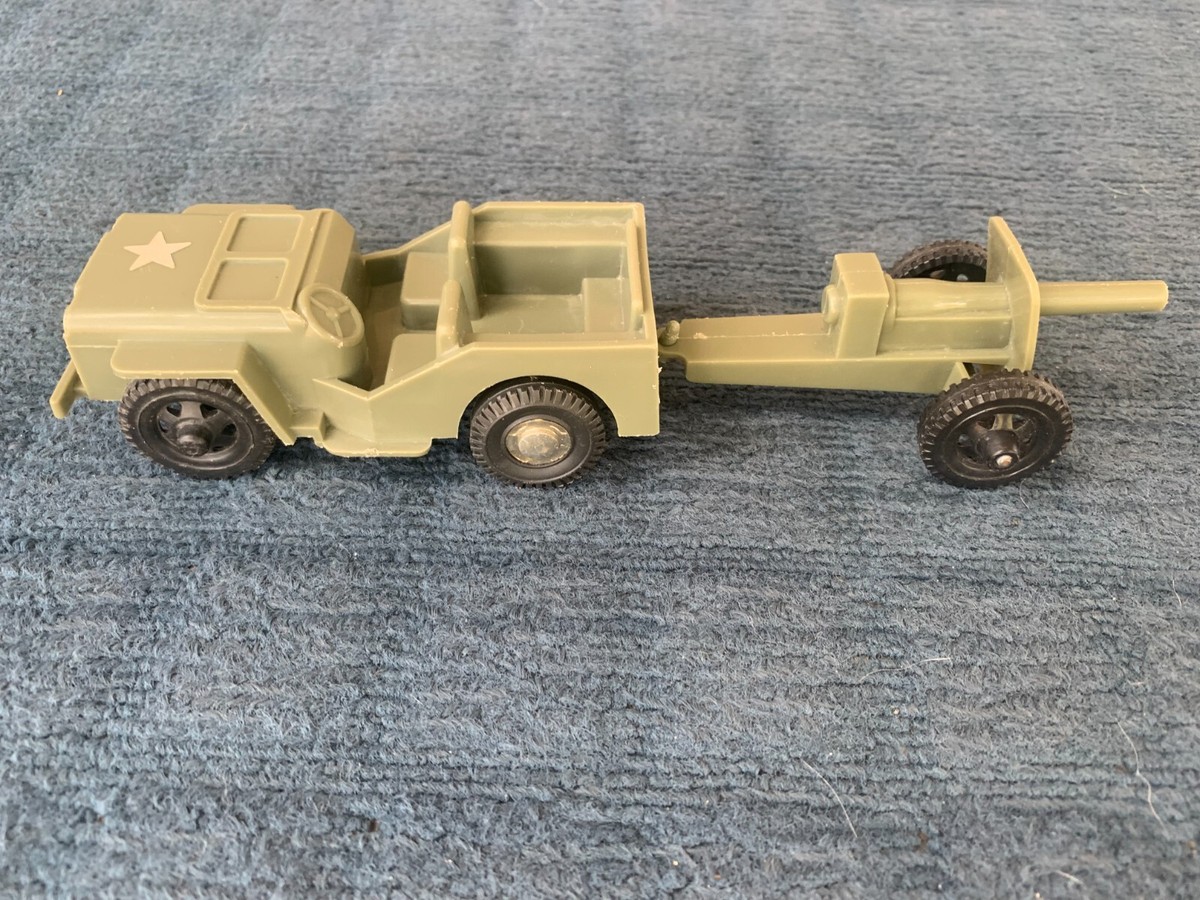 Vintage TIM-MEE Toy Plastic Green US Army Jeep Artillery Cannon Made in  USA